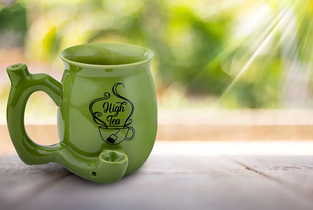 High Tea single wall Mug - shiny green with black imprint