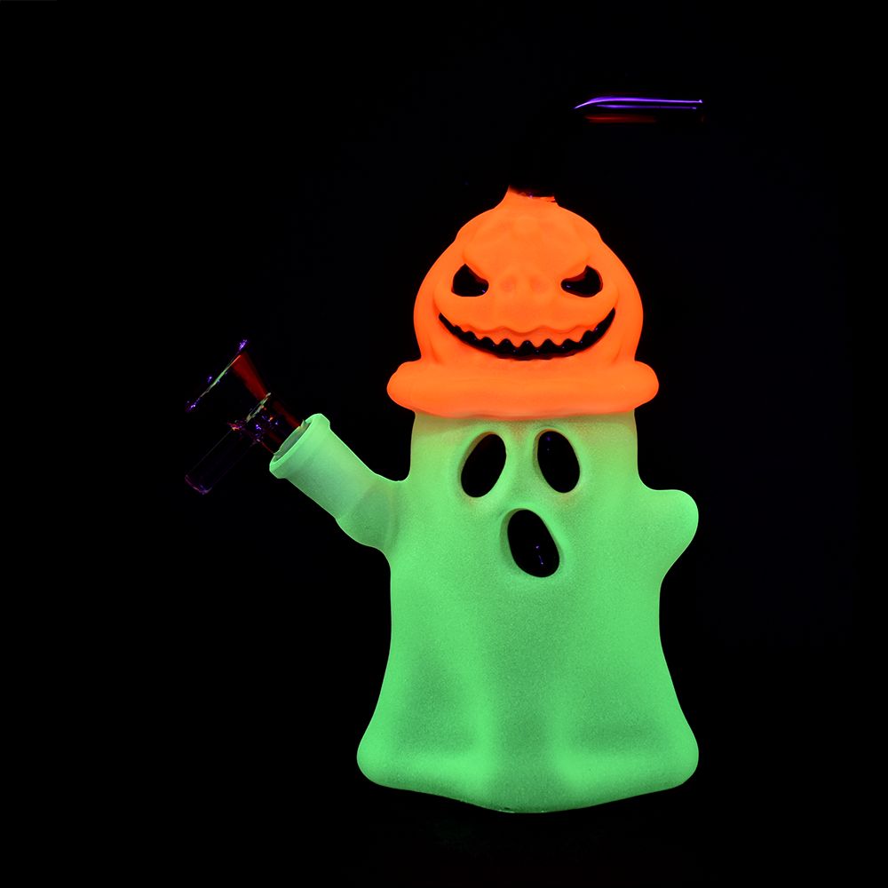 Pumpkin Head Ghost Glow In The Dark Glass Bong - 7.25&quot; / 14mm F
