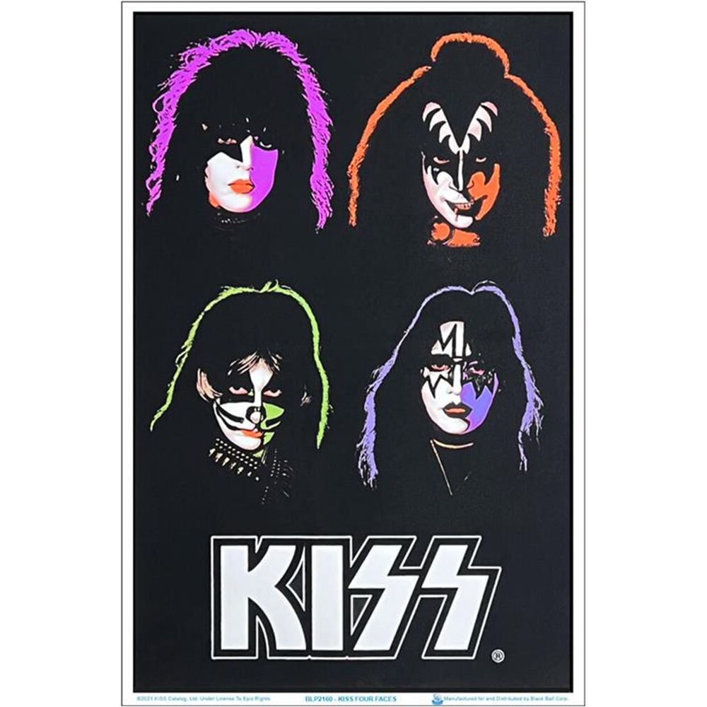 KISS Four Faces Flocked Blacklight Poster - 23&quot;x 35&quot;
