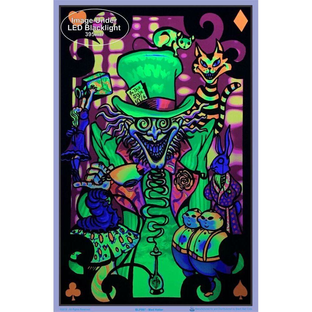 Alice in Wonderland Mad Hatter Collage Black Light Poster - 24&quot;x36&quot;