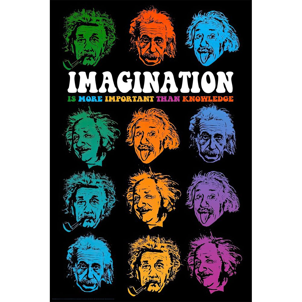 Einstein Faces Imagination Is More Important Than Knowledge Poster - 24&quot;x36&quot;