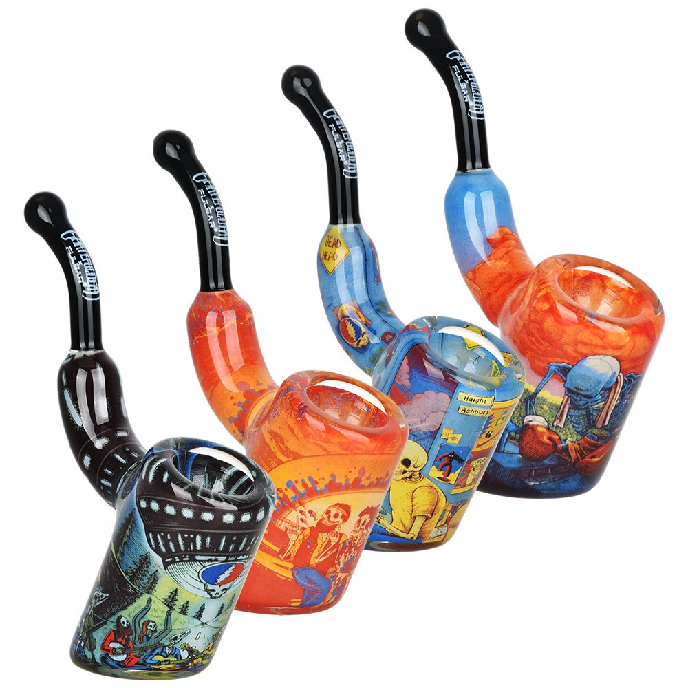 Grateful Dead x Pulsar Inside Print Bent Sherlock Pipe | 4&quot;