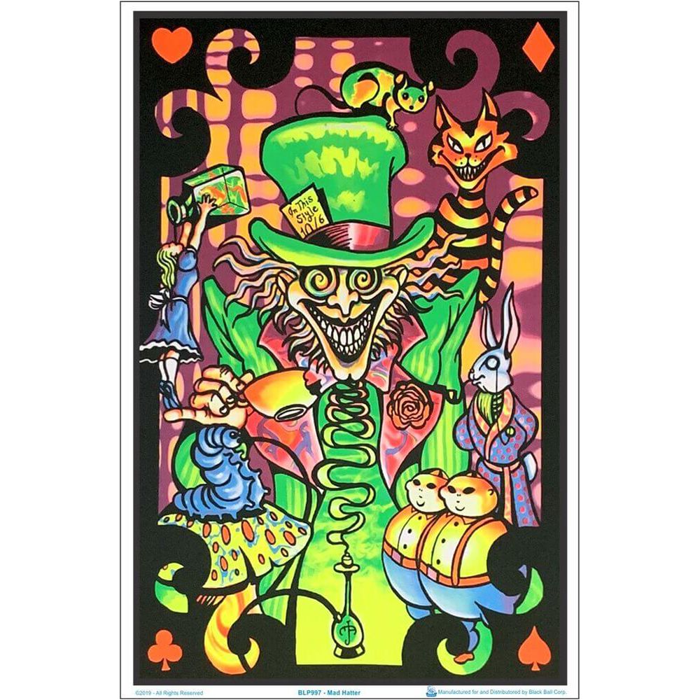 Alice in Wonderland Mad Hatter Collage Black Light Poster - 24&quot;x36&quot;