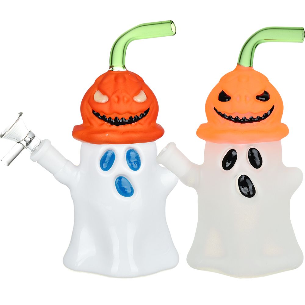 Pumpkin Head Ghost Glow In The Dark Glass Bong - 7.25&quot; / 14mm F
