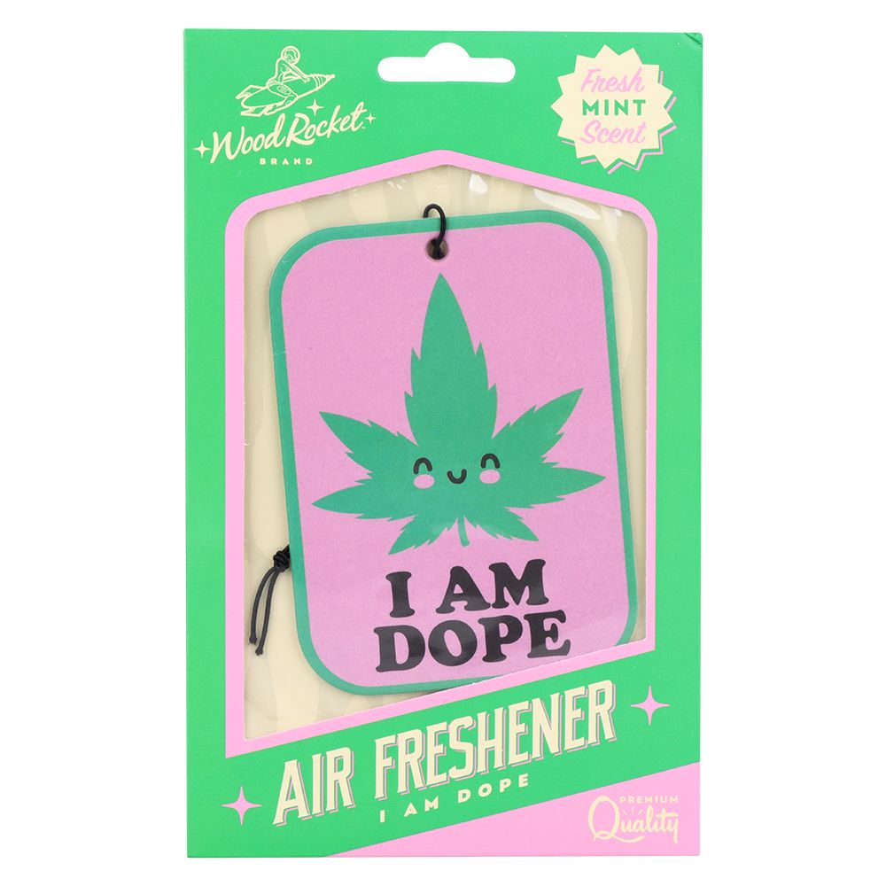 Wood Rocket Car Air Freshener - I Am Dope / Mint Scent / 4&quot;x3&quot;